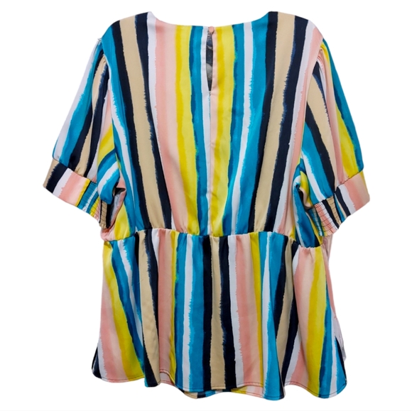 Lane Bryant Colorful Striped Short Sleeve Babydoll Top Women's Plus Size 22 - Picture 2 of 8